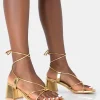 Public Desire Aloha Pu Lace Up Block Mid Heeled Sandals | Women Sandals