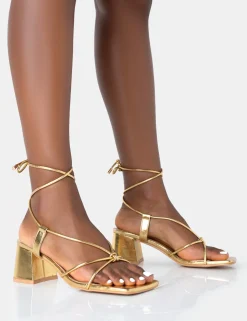 Public Desire Aloha Pu Lace Up Block Mid Heeled Sandals | Women Sandals