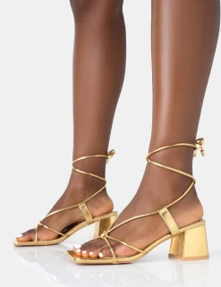 Public Desire Aloha Pu Lace Up Block Mid Heeled Sandals | Women Sandals