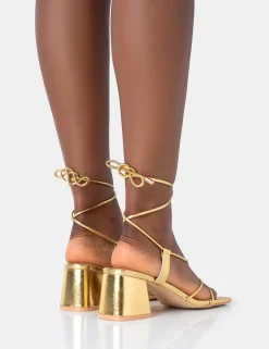 Public Desire Aloha Pu Lace Up Block Mid Heeled Sandals | Women Sandals
