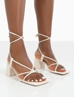 Public Desire Aloha Wide Fit Lace Up Block Mid Heeled Sandals | Women Wide Fit Heels