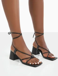 Public Desire Aloha Wide Fit Lace Up Block Mid Heeled Sandals | Women Wide Fit Heels