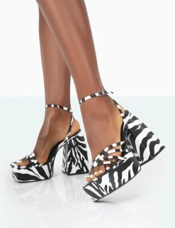 Public Desire Amerie Zebra Grain Chunky Square Toe Platform Block Heels | Women Square Toe Heels