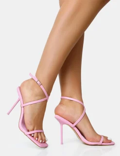 Public Desire Amy Baby Strappy Barely There Square Toe Stiletto Heels | Women Barely There Heels