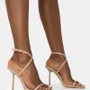 Public Desire Amy Nude Strappy Barely There Square Toe Stiletto Heels | Women Strappy Sandals