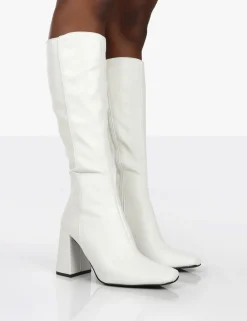 Public Desire Apology Pu Knee High Block Heel Boots | Women Knee High Boots