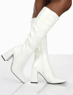 Public Desire Apology Pu Knee High Block Heel Boots | Women Knee High Boots
