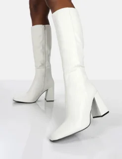 Public Desire Apology Pu Knee High Block Heel Boots | Women Knee High Boots