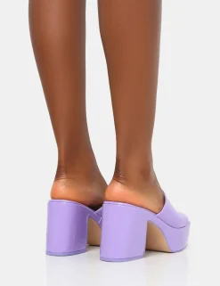 Public Desire Ariel Patent Mule Chunky Mid Platform Heels | Women Platform Heels