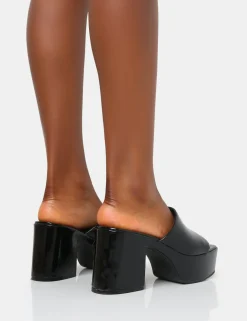 Public Desire Ariel Patent Mule Chunky Mid Platform Heels | Women Platform Heels