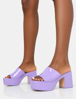 Public Desire Ariel Patent Mule Chunky Mid Platform Heels | Women Platform Heels