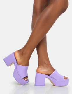 Public Desire Ariel Patent Mule Chunky Mid Platform Heels | Women Platform Heels
