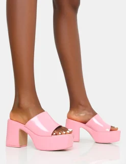 Public Desire Ariel Patent Patent Mule Chunky Mid Platform Heels | Women Platform Heels