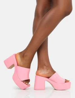 Public Desire Ariel Patent Patent Mule Chunky Mid Platform Heels | Women Platform Heels