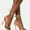 Public Desire Aspen Wide Fit Gold Knot Strap Lace Up Square Toe Stiletto Heels | Women Wide Fit Heels
