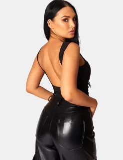 Public Desire Asymmetric Waistband Pu Cargo Trousers Black | Women Trousers