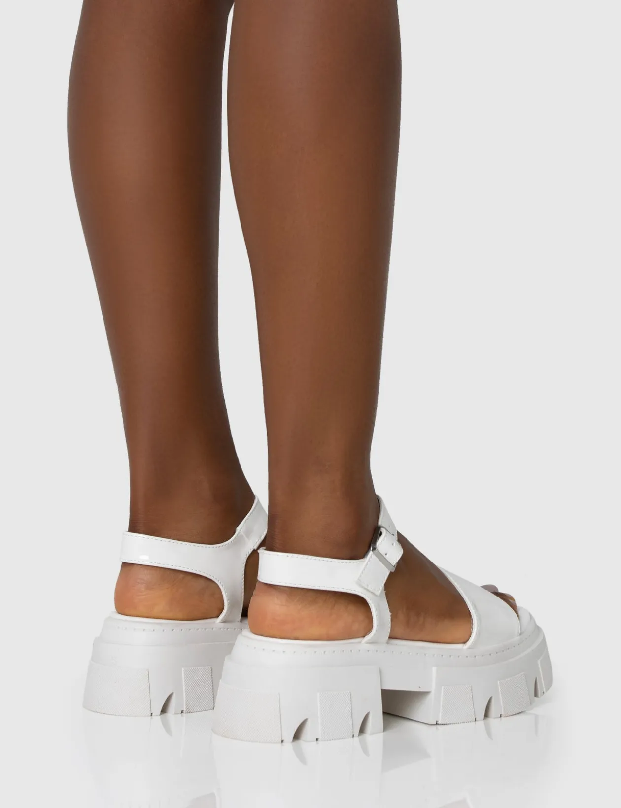 Public Desire Athens Patent Round Toe Chunky Flat Sandals | Women White Sandals