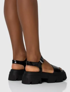 Public Desire Athens Patent Round Toe Chunky Flat Sandals | Women Chunky Sandals
