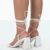 Public Desire Atlas Patent Square Toe Lace Up Flared Mid Block Heeled Sandals | Women Square Toe Heels