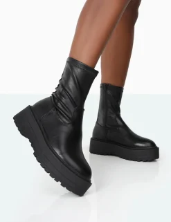 Public Desire Auden Black Pu Chunky Sole Ankle Boots | Women Chunky Boots