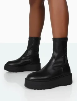 Public Desire Auden Black Pu Chunky Sole Ankle Boots | Women Chunky Boots