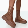 Public Desire Auden Mocha Pu Chunky Sole Ankle Boots | Women Chunky Boots
