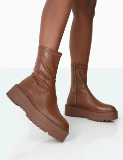 Public Desire Auden Mocha Pu Chunky Sole Ankle Boots | Women Chunky Boots