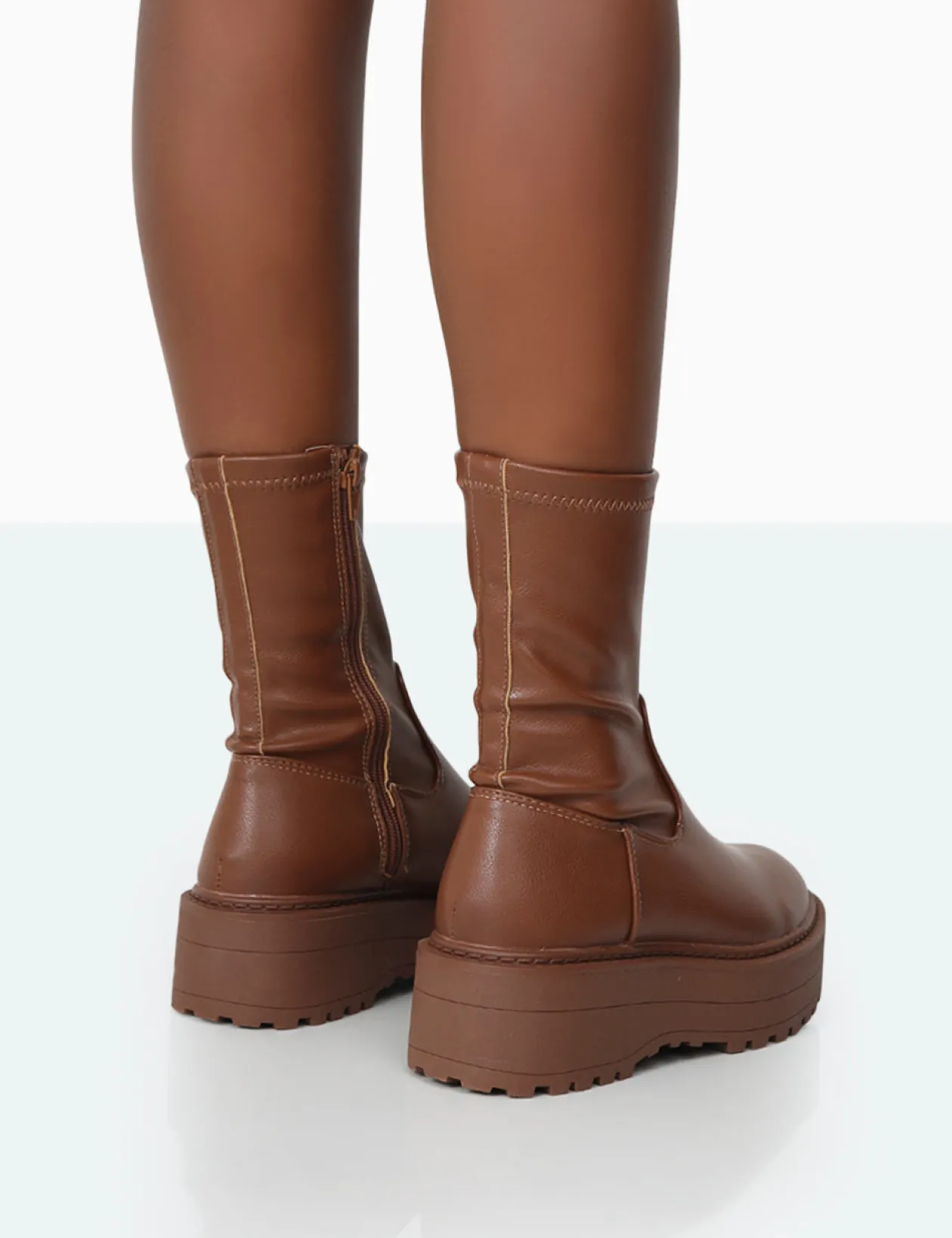 Public Desire Auden Mocha Pu Chunky Sole Ankle Boots | Women Chunky Boots