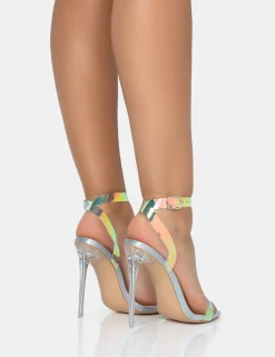 Public Desire Azure Iridsecent Holographic Barely There Pointed Toe Stiletto Heels | Women Barely There Heels