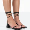 Public Desire Babeass Pu Sqaure Toe Lace Up Block Mid Heeled Sandals | Women Mid Heels