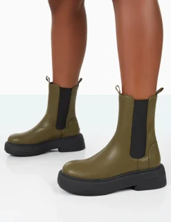 Public Desire Barbie Dark Pu Platform Chunky Sole Chelsea Boots | Women Chunky Boots