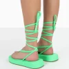 Public Desire Beach Babe Green Lace Up Toe Thong Flatform Sandals | Women Strappy Sandals