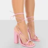 Public Desire Berry Croc Square Toe Strappy Lace Up Block Heels | Women Square Toe Heels