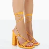 Public Desire Berry Croc Square Toe Strappy Lace Up Block Heels | Women Square Toe Heels