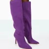 Public Desire Best Believe Faux Suede Pointed Toe Stiletto Heeled Knee High Boots | Women Knee High Boots