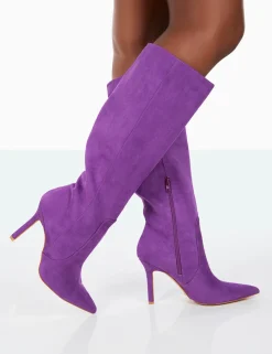 Public Desire Best Believe Faux Suede Pointed Toe Stiletto Heeled Knee High Boots | Women Knee High Boots