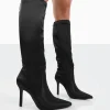 Public Desire Best Believe Satin Pointed Toe Stiletto Heeled Knee High Boots | Women Knee High Boots