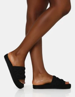 Public Desire Bestie Nylon Embossed Heart Slider Sandals | Women Chunky Sandals