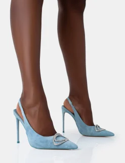 Public Desire Blaise Washed Bleach Diamante Trim Stiletto Slingback Court | Women Court Heels