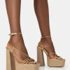 Public Desire Blissful Asymmetric Strappy Square Toe Raffia Platform Block Heels | Women Square Toe Heels