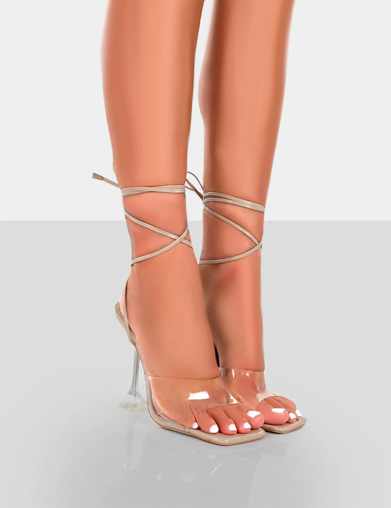 Public Desire Bly Patent Clear Perspex Cake Stand Lace Up Square Toe Heels | Women Square Toe Heels