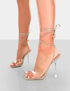Public Desire Bly Patent Clear Perspex Cake Stand Lace Up Square Toe Heels | Women Square Toe Heels