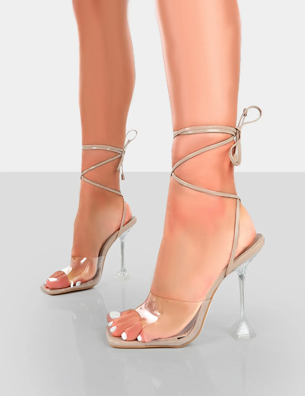 Public Desire Bly Patent Clear Perspex Cake Stand Lace Up Square Toe Heels | Women Square Toe Heels