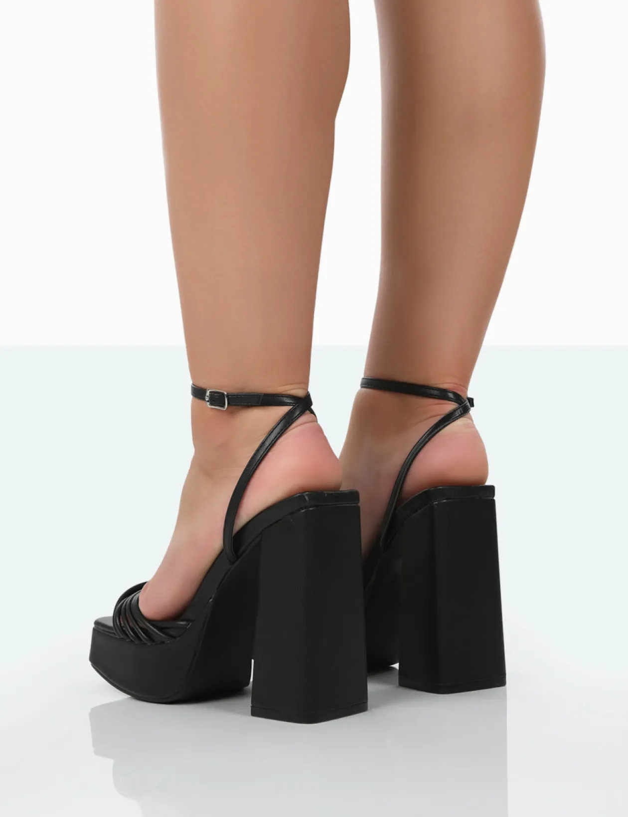 Public Desire Boujee Pu Square Toe Strappy Block Heels | Women Platform Heels