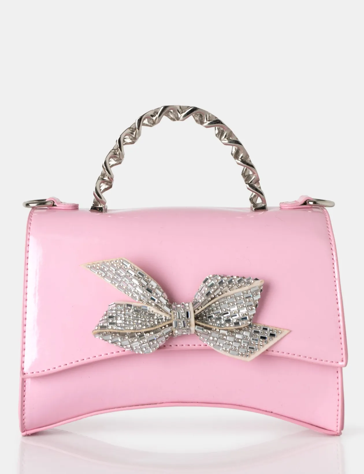 Public Desire Bow Baby Patent Chain Handle Diamante Grab Bag | Women Mini Bags