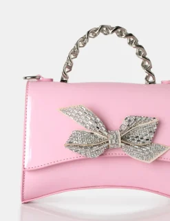 Public Desire Bow Baby Patent Chain Handle Diamante Grab Bag | Women Mini Bags