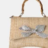 Public Desire Bow Natural Raffia Bamboo Handle Diamante Bow Grab Bag | Women Mini Bags