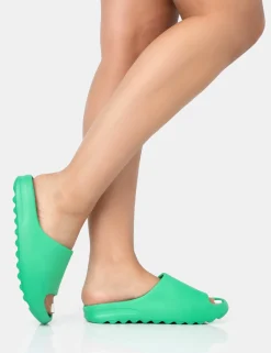 Public Desire Brady Jade Rubber Flat Slider Sandals | Women Chunky Sandals