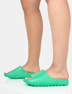 Public Desire Brady Jade Rubber Flat Slider Sandals | Women Chunky Sandals