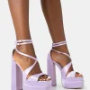 Public Desire Breanna Satin Strappy Ankle Extreme Double Platform Block Heels | Women Platform Heels